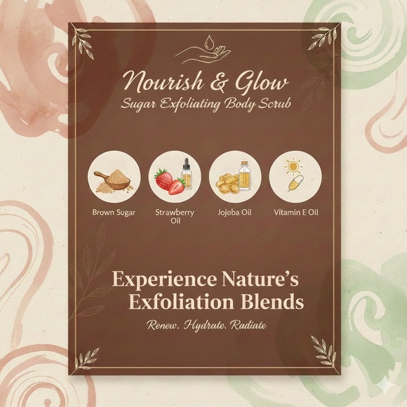 Hand Crafted Other - New Organic Nourish & Glow Sugar Exfoliating Body Scrub - Strawberry